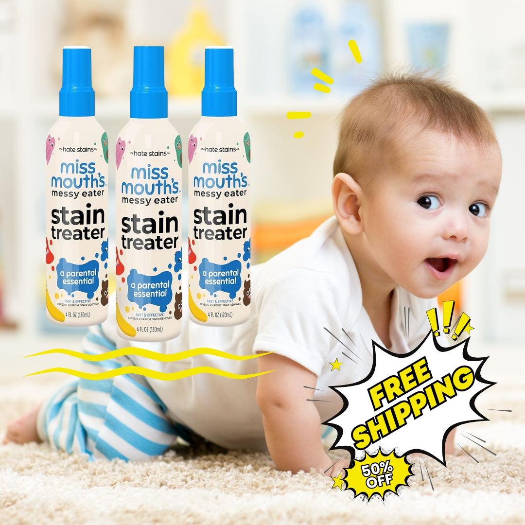 🍼 Miss Mouth's Messy Eater Stain Treater Spray – 4oz 3 Pack 🧴🧴🧴 | Stain Remover ✨ for Newborn & Baby Essentials 👶 | No Dry Cleaning 🚫🧼 | Removes Food 🍓, Grease 🍔, Coffee ☕ from Laundry 👕, Underwear 👙 & Fabric 🧺